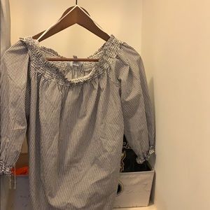 grey and white striped blouse